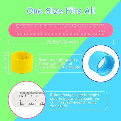 CCINEE 20PCS Silicone Ruler Slap Bracelets, Assorted Ruler Snap Bracelets Colorful Silicone Wristband with Scale for Kids Craft Classroom Prizes Gift Exchange Party Favors