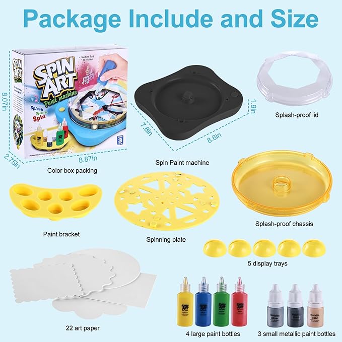 Paint Spin Art Machine Kit - Electric Spin Art Machine with Detachable & Washable Splatter Guard, Water Painting Kits for Kids, Spinner Painting Toys Light & Music, Birthday Gift Ideas,Black