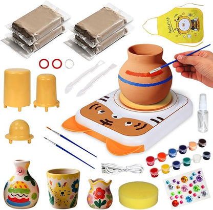 Pottery Wheel for Kids, Art Supplies Arts & Crafts Kit, Crafts Toys for Girls 6+, Pottery Studio Craft Kit with 4 Pack Air-Dry Clay,Girls Toys Birthday Christmas Gift for Kids Ages 6 7 8 9 10 11 12+