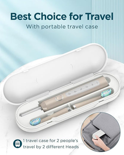 Rtauys M5 Sonic Electric Toothbrush for Adults - Rechargeable Electric Toothbrushes with 8 Brush Heads & Holder, Travel Case, Power Electric Toothbrush，3 Hours Charge for 120 Days - Champagne Gold