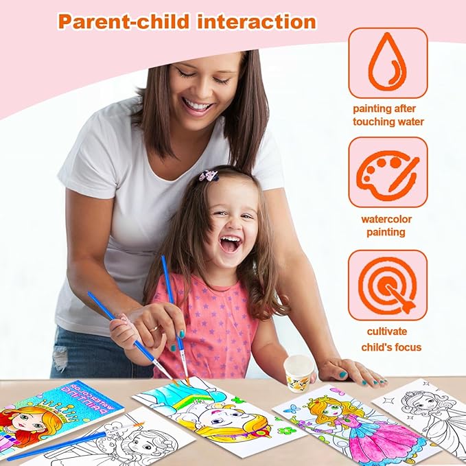BAOXUE Water Color Paint Sets for Kids, Pocket Watercolor Painting Coloring Book, Paint with Water Books for Kids Ages 4-8, Art Craft Set for Girls Boys Drawing with Brush
