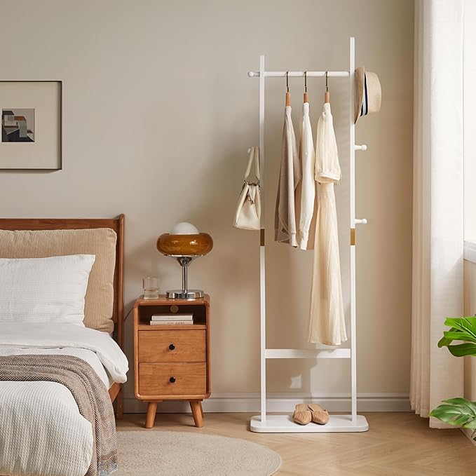 Clothing Rack for Hanging Clothes, White Freestanding Clothes Rack Heavy Duty, Small Hanging Rack Hall Tree, Very Sturdy Coat Rack Stand White USYD-201