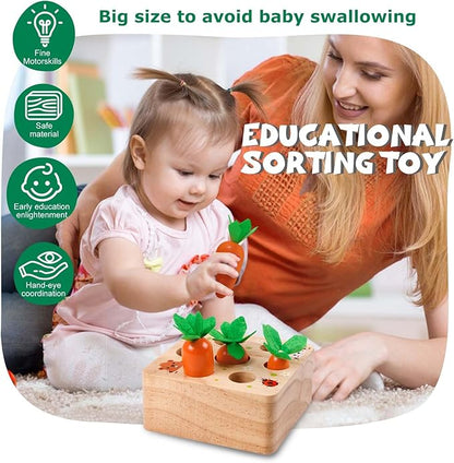 Montessori Toys for 1 Year Old, Montessori Baby Carrots Toy for 6-12 Months, Educational Wooden Carrot Harvest Game for Shape Sorting & Easter Toys, Birthday Gifts for Babies Boys Girls