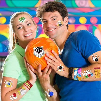 110 Pcs Bowling Party Favors, Bowling Party Favors Bags Temporary Tattoos Slap Bracelets Keychains Stickers Ballpoint Pen for Bowling Birthday Party Decorations Gifts for Kids Classroom Rewards