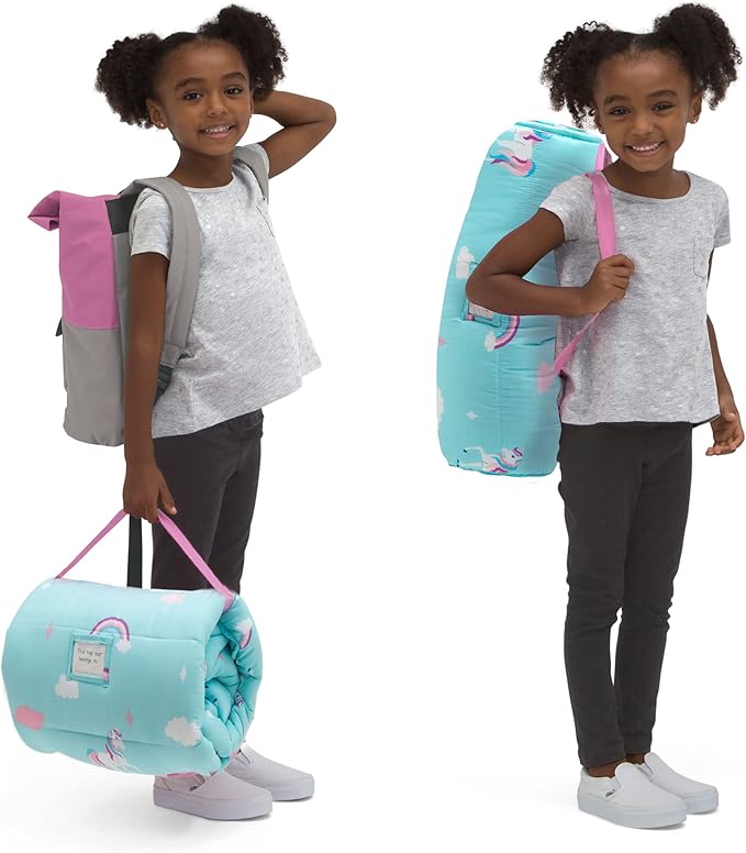 Delta Children Nap Mat - Includes Pillow & Blanket for Toddlers and Kids; Features Carry Handle w/Strap Closure and Name Tag; Rollup Design is Ideal for Preschool and Daycare; Personalization Optional