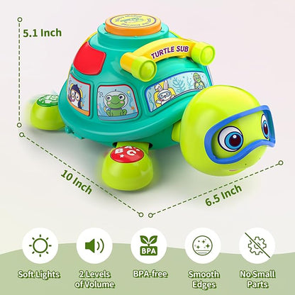 ToddlerCley Musical Turtle Baby Toys 6-12 Months, Bilingual Educational Crawling Toys 7 8 9 10 Months, Light up Infants Tummy Toy with Sound, Number, Letters, Gifts Present for Baby 4 5 6 12 Month