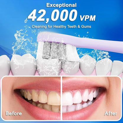 Sonic Electric Toothbrush for Adults & Kids, Rechargeable Electric Toothbrush with 10 Brush Heads & Travel Case, Teeth Whitening, Power Electric Toothbrush with Holder, Charge for 120 Days - Purple
