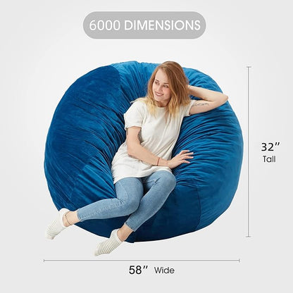 Homguava Bean Bag Chair: Giant Bean Bags with Memory Foam Filled, Large Beanbag Chairs Soft Sofa with Dutch Velet Cover 6FT(58"×58"×28")-Blue