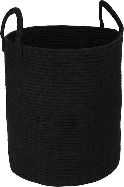 XUANGUO Black Cotton Rope Laundry Basket Hamper for Clothes Woven Storage Basket for Living Room Bedroom Boho Tall Rope Baskets for Blanket Toys Pillow Towels Baby Nursery Hamper Bin Large