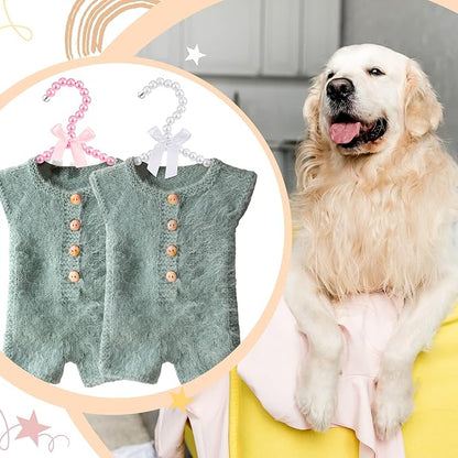 Wesiti 10 Pcs Small Pearl Hanger Mini Pearl Metal Elegant Clothes Hangers with Ribbon for Women Dog Cat (Pink,White)