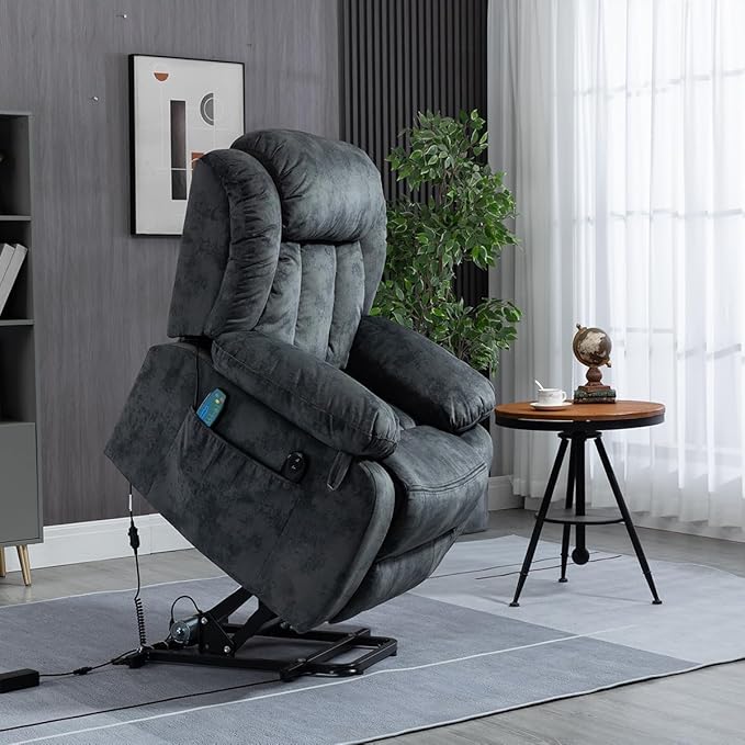 FANYE Electric Power Lift Recliner Chair for Elderly W/Massage and Heat, 2 Remote Controllers Infinite Positions Large Velvet Upholstery Recliner&Armchair W/Side Pockets for Living Room