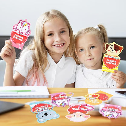 MOVINPE Valentines Day Cards for Girls Classroom Bulk, 24 Pack Friendship Bead Bracelets with Valentines Day Gift Cards, Classroom Prizes, Exchange Gift, Valentine’s Day Cards for Kids School