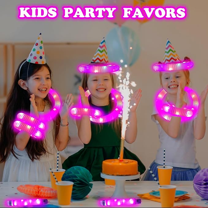 Valentines Day Pink Glow Sticks Party Favors for Kids 12 PCS,LED Light up Pop Tubes for Toddlers, Neon Necklaces Bracelets Accessories,Glow Birthday Dance Wedding Mardi Gras Party Supplies Decorations
