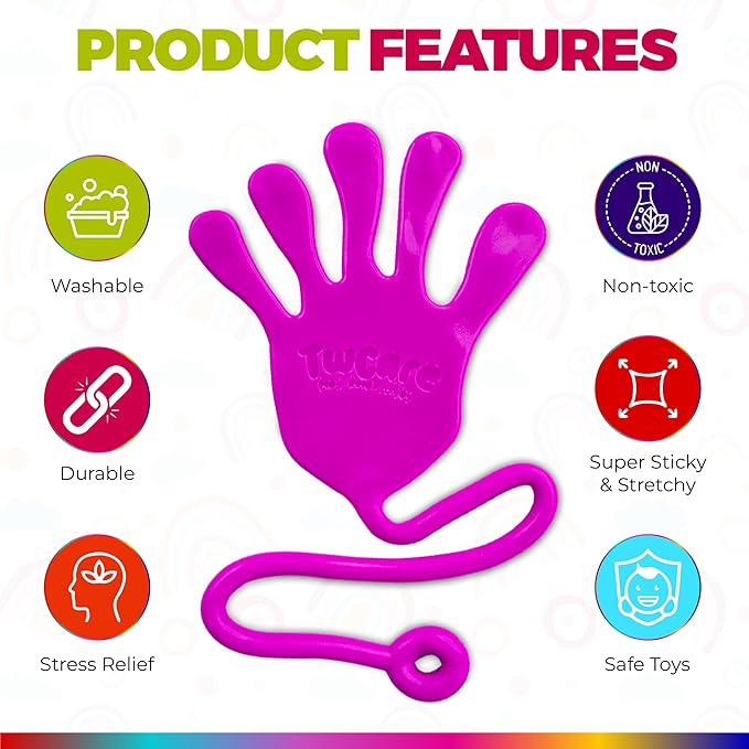 Jumbo Giant Sticky Hands, 13-in Total Length (4 Pack Assorted) Mega Large Fun Stretchy Silly String Toy for Kid Adult, Stress Anxiety ADHD Relief, Party Favors, Birthday Gift, Classroom Prizes