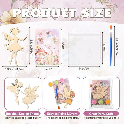 Saypacck 24 Pcs Fairy Party Favors Wooden Painting Craft Kits Birthday Party Supplies with Organza Bag for Goodie Bags Fillers Adult Thank You Gifts