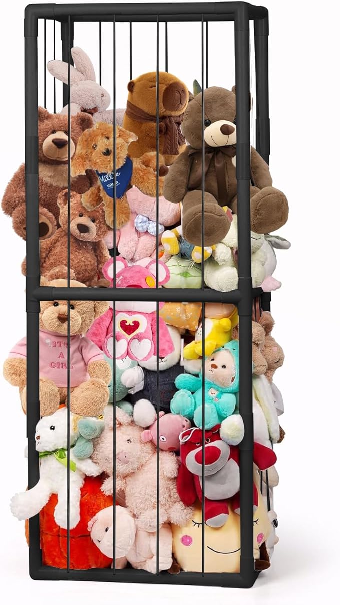 Stuffed Animal Storage, Kids Toy Zoo Storage Organizer with Elastic Band, Thicken PVC Tube Large Stuffed Animals Holder for Nursery Playroom Bedroom Room Furniture Plush Storage-Black