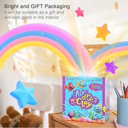 FlyFlag Air Dry Clay Kit - 24 Colors, Soft & Ultra Light, Modeling Clay for Kids with Accessories, Tools and Tutorials