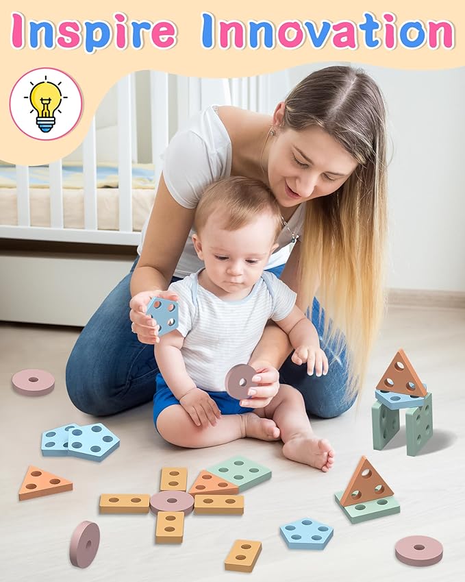 Montessori Toys for 1 2 Year Old Girl and Boy Birthday Gifts, Shape Sorter Wooden Toys for Toddlers Age 1-3 2-4, Learning Educational Sensory Stacking Easter Basket Stuffers Toy Toddler Puzzles