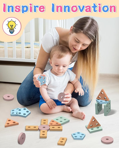Montessori Toys for 1 2 Year Old Girl and Boy Birthday Gifts, Shape Sorter Wooden Toys for Toddlers Age 1-3 2-4, Learning Educational Sensory Stacking Easter Basket Stuffers Toy Toddler Puzzles