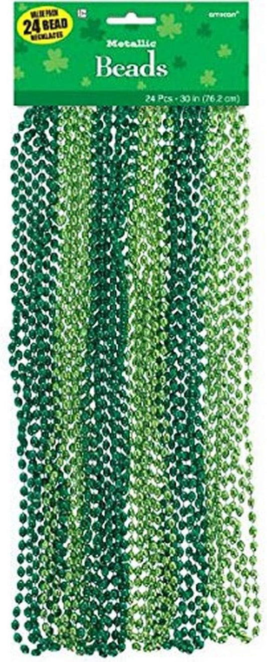 Amscan Metallic Green Beaded Necklace - 30" | 24 Pcs | Perfect Use For Green Accessories, St. Patrick's Day Decorations, Party Supplies, Party Favors For Kids & Adults & More