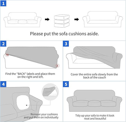 MAXIJIN 4 Piece Couch Covers for 3 Cushion Couch Super Stretch Non Slip Couch Cover for Dogs Pet Friendly Elastic Jacquard Furniture Protector Sofa Slipcovers (Sofa, Black)