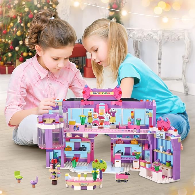 Dream Girls Friends Shopping Mall Building Set 810 Pcs Mall Building Blocks Toys with 7 Mini People Handbags Clothes Store Dessert Drink Bar Mall Playset Birthday Gift for Kids Girls Aged 8-12 and up