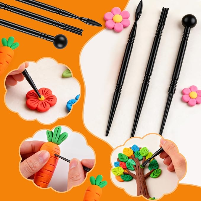 Phinus Clay Tools Kit, 40PCS Pottery Tools for Kids and Adults, Air Dry Polymer Clay Tools, Clay Sculpting Tools for Dotting, Carving, Drawing, Molding, Modeling, Shaping