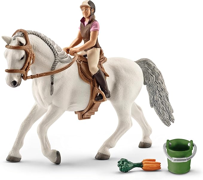 Schleich Horse Club Lipizzaner Mare Horse and Rider Figurine Playset - Realistic Rider and Horse with Feed Bucket, Saddle, and More, Playtime Fun for Boys and Girls, Gift for Kids Age 5+