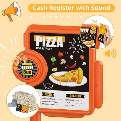 deAO Pretend Play Store Pizza Play Set for Kids, Realistic Pizza Pie Pretend Play Food,Slice and Serve Plastic Kitchen Cooking and Cutting Playset (Orange)
