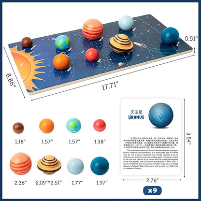 Wooden Solar System Model Board, Montessori Toys Planets Puzzle Science STEM Space Learning for Kids 4-8 with 3D Planets Models, Prechool Educational Gift for Boys Girls