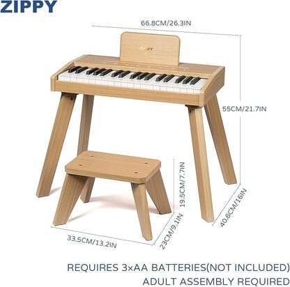 ZIPPY Kids Piano Keyboard, 37 Keys Digital Piano for Kids, Touch Sensitive Control Panel, Built-in Songs, Volume Adjustable, Music Educational Instrument Toy, Wood Piano for 3+ Girls and Boys