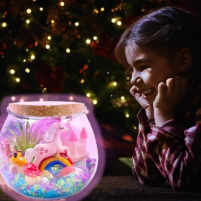 Unicorn Terrarium Kit for Kids, DIY Unicorns Toys for Girls, Light Up Unicorn Arts and Crafts Toys for Girls Age 4 5 6 7 8-12 Year Old, Unicorn Birthday and Christmas Gifts