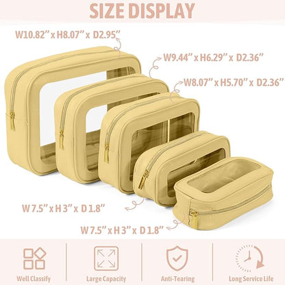 YOPCDJ 5PCS Diaper Bag Organizer Pouch Set, TSA Approved Toiletry Bag，Clear Waterproof TPU Makeup Bag Set Travel Organizer Bags for Women and Kids