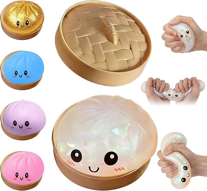 Flashing Dumplings,Soft and Cute Flashing Dumpling Toy,Dumpling Stress-Relieving Ball,Elastic Tabletop Toy,Soft and Squeezable Stress-Relieving Dough (White)