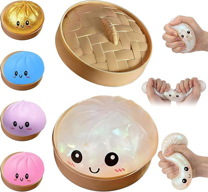 Flashing Dumplings,Soft and Cute Flashing Dumpling Toy,Dumpling Stress-Relieving Ball,Elastic Tabletop Toy,Soft and Squeezable Stress-Relieving Dough (White)
