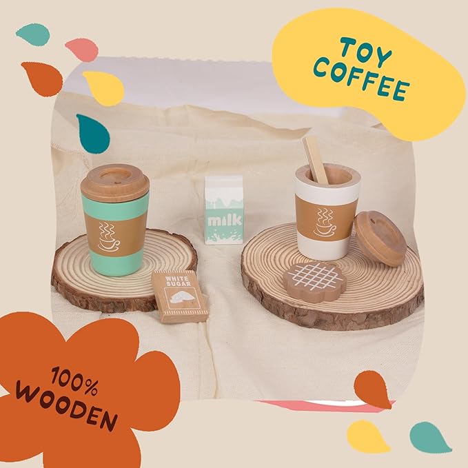 Pretend Play Coffee Cup Toys,Wooden Play Kitchen Accessories,Fake Food Play for Kids Kitchen,Educational Toy for Toddler Children Birthday Gift