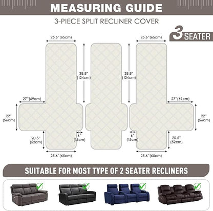 TAOCOCO Waterproof Recliner Sofa Cover, Non Slip Split Recliner Couch Cover with Elastic Straps Pocket, Washable Reclining Sofa Cover Furniture Protector for Kids, Dogs, Pets(3 Seater, Light Brown)