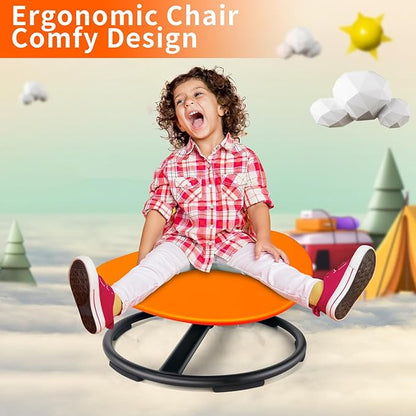 Kids Sensory Swivel Chair, Autism Sensory Chair, Spinning Chair for Autistic Kids, Small Space, Spin Seat, Metal Base, Non-Slip Design, Orange