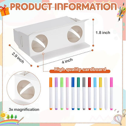 Shappy 30 Pieces Cardboard Folding Binoculars with Coloring Markers Paintable Make Your Own Paper Binocular 3X Magnification DIY Art Craft Toys for Boys Girls Birthday Party Supplies Class Activity