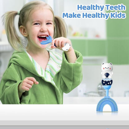 Toddler U-Shaped Toothbrush for 2-6 Years, Training Toothbrush, Kids Toothbrush, Food Grade Soft Silicone Brush Head, 360° Oral Teeth Cleaning Design for Kids, U-Shape Toothbrush for Kids (Blue)