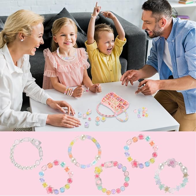 Saimiy 220+ Jewelry Making Kit Gifts for Kids,Pink Handbag Bead Box for Bracelet Making Kit for Girls,6-Year-Old Girl Birthday Gift,Jewelry Crafts for Kids Ages 3+