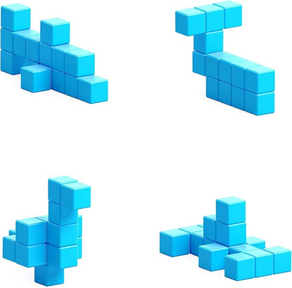 PIXIO-16 Light Blue Color Series Magnetic Blocks Building Set 16pcs with Free App, Stress Relief Building Blocks, Magnets for Kids, Pixel Art Desk Toy, Fidget Toys