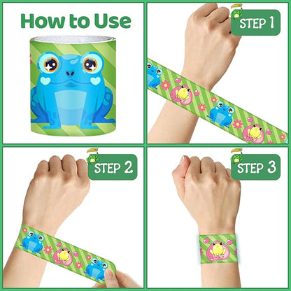 48 PCS Frog Slap Bracelets Party Favors, Frog Wristbands Bracelets Goodie Bag Fillers for Frog Birthday Party Decorations Supplies Gifts for Kids Boys Girls Classroom Rewards