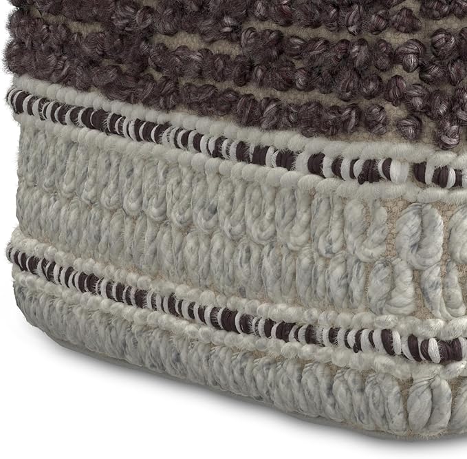 SIMPLIHOME Grady Contemporary Square Pouf in Magenta and Natural Handloom Woven, for The Living Room, Bedroom and Kids Room