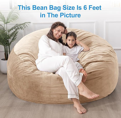Large Bean Bag Chair: 3 ft Memory Foam Bean Bag Chairs for Adults/Kids,Bean Bag Chair with Fillings,Soft Faux Fur Fabric - Dutch Velvet, Camel, 3 Foot