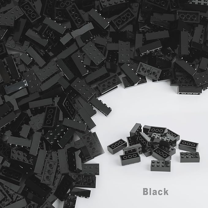 HUIZDQ 500 Piece Classic Building Bricks and 1 Gray Baseplate, 2x4 Bricks Bulk Creative Building Toys, Blocks Bulk for Kids Ages 6+, Black(Small Bricks, 1.25x0.62x0.47 in)