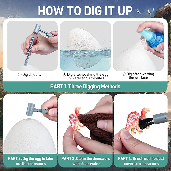 Jumbo Dino Egg Dig Kit, Dinosaur Toys for Kids 5-7 8-12 with 12 Dinosaurs, Dinosaur Toys for 5 6 7 8 Year Old Boy Birthday Gift, Dinosaur Eggs Excavation Gifts for 5 6 7 Year Old Boy Girl