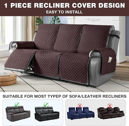 TAOCOCO Waterproof Recliner Couch Cover Sofa Slipcover for 3 Cushion Couch, Pet Sofa Cover for 3 Seat Recliner, Washable Reclining Sofa Cover Furniture Protector with Straps(3 Seater, Coffee)