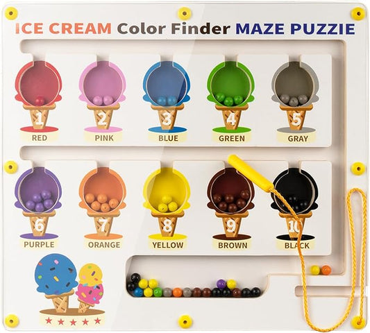 Magnetic Color and Number Maze, Wooden Color Matching Learning Counting Magnet Puzzle Board Montessori Toys, Toddler Educational Fine Motor Skills Learning Toys for Boys Girls 3+ Years Old