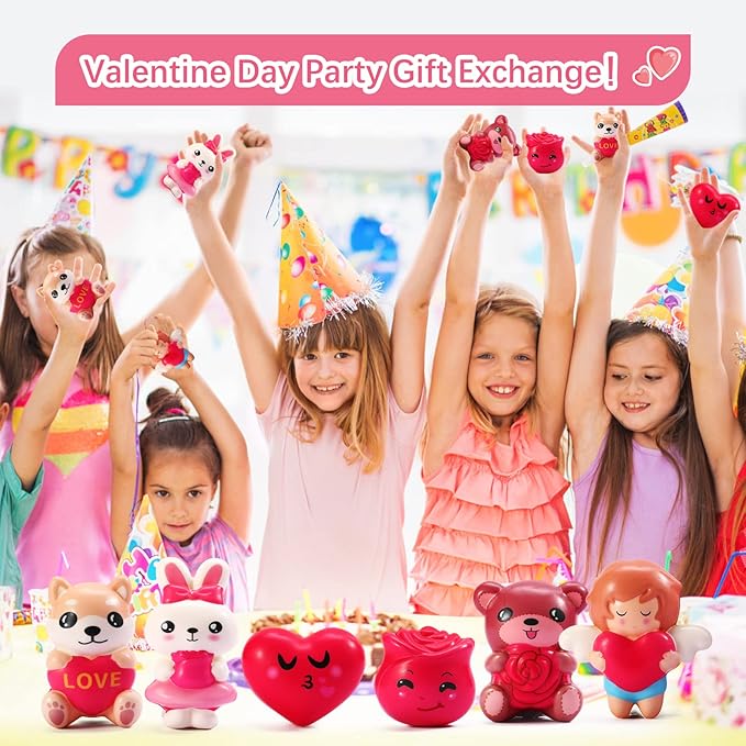 Valentines Day Squishies Toys Slow Rising, Kids Valentines Gifts for School Classroom Exchange Valentines Cards Gifts, Prizes Party Favors for Girls,Boys,Kids Party